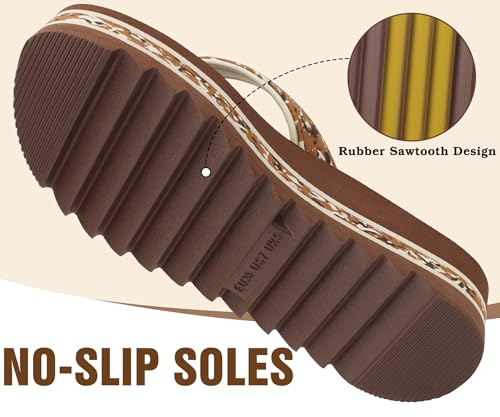 Image of ONCAI Flip Flops for Women, Fashion Printed Platform Sandals Woman with Arch Support Yoga Mat Cushion, Lightweight Summer Beach Outdoor Chunky Non-Slip Rubber Soles US Size 5-11