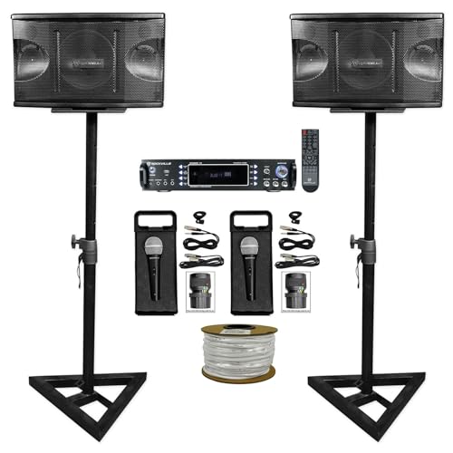 Audiosavings Bundle: (1) Pair RV KPS80 Karaoke Speaker+Bluetooth Amp+Adjustable Stand bundle with (2) RV RMC-XLR Metal Handheld Wired Microphone Mic w (2) Cable & (1) RV RPA6000USB Amp w/USB (Items 5)