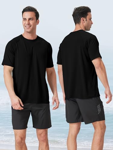 IHU 4 Pack Men's Rash Guard Swim Shirts Short Sleeve Sun Protection Fishing Shirts UPF 50+ Dry Fit Hiking Rashguard Shirt4