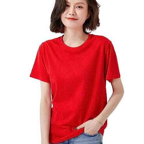 T-shirt en coton pour femme avec col rond et coupe ample d'été