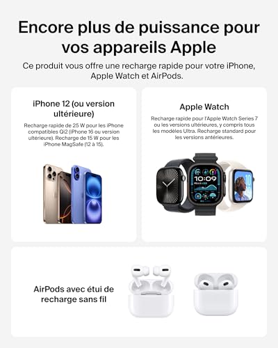 Belkin UltraCharge Chargeur Induction 3 en 1 Qi2 Station de Charge Magnétique Chargeur sans Fil avec MagSafe pour iPhone 17 iPhone Air Apple Watch AirPods Pixelsnap avec Chargeur - vue 9
