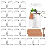MUXHEL 30 tarros de yogur de 200 ml con tapa, pequeños frascos de cristal, mini pudín de yogur para mermelada, miel, gelatina, mousse, especias, etc