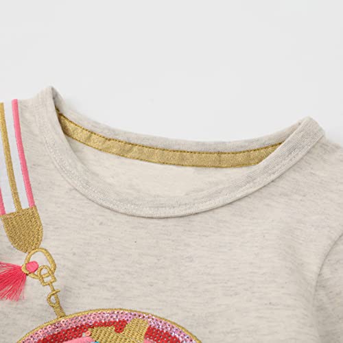 Image of Girls Cotton Long Sleeve Casual Cartoon Appliques Striped Jersey Dresses