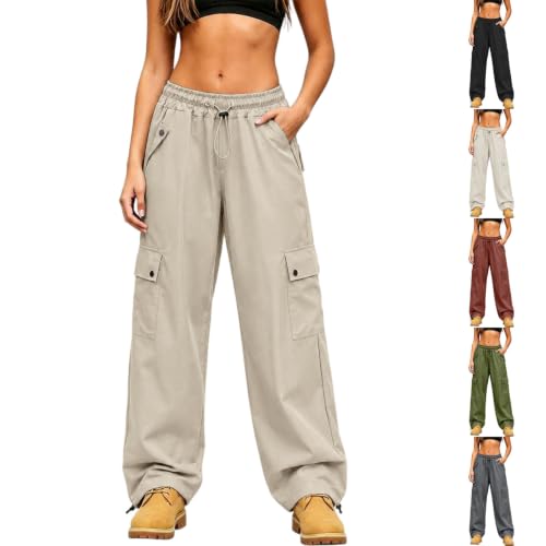 Cargo Tactical Pants Women Drawstring Wide Leg Parachute Pants with Pockets - image 1