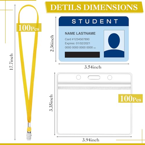 Image of Marspark 100 Sets 4 inchx3 inch Name Badge Holder with Lanyard Bulk, Yellow