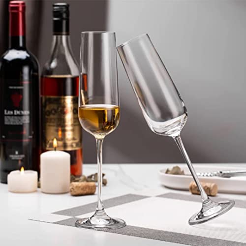 Image of Champagne Flute Glass, Wine Glass, Clear, 250 ml, Long Steam Lead Free Champagne Glasses Set of 2 (Long Wine Glass $.., 2)