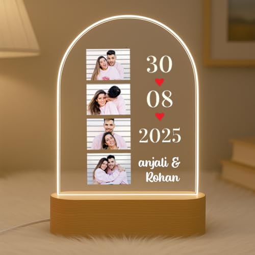 Image of Customized Photo Led Light With Adapter Frame for Couples | Personalized Picture Frame Wooden Stand | Custom Gift | Romantic Anniversary, Wedding, Birthday valentine's day for Gift Him or Her (Desgin 4)