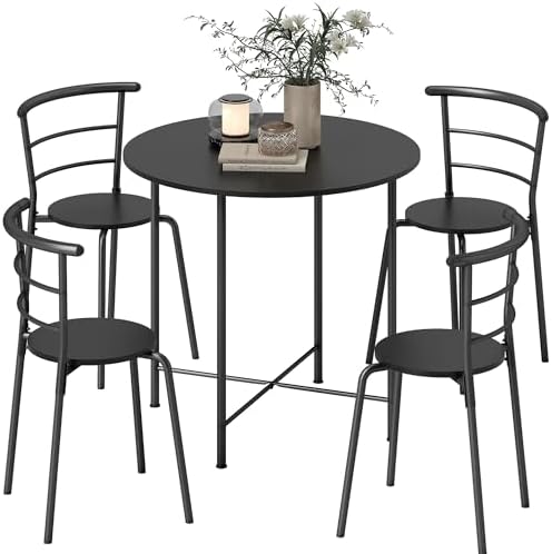 HOMCOM Round Dining Table Set for 4, 5 Piece Space Saving Kitchen...
