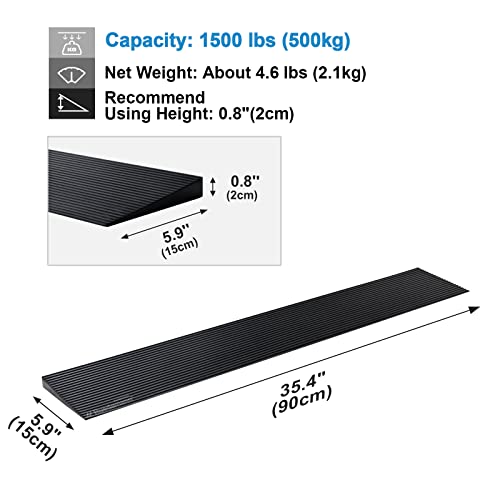 Ruedamann 0.8" Rise Threshold Ramp,1500 Lbs Capacity, 35.4" Wide Natural Rubber Power Wheelchair Ramp Scooter, Non-Slip Solid Rubber Threshold Ramp For Doorways,Driveways,Bathroom,Cuttable #TOP2