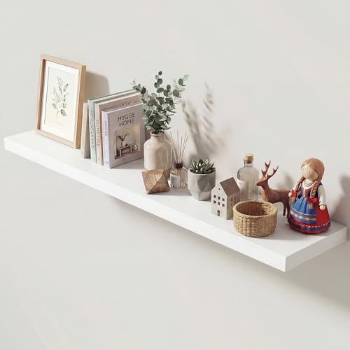 Image of Dreamland 55 Inches Floating Shelves for Wall, 9.3 inch Deep Long Floating Shelves Set of 1, Large Display & Storage Shelf, Wall Shelf for Bathroom Bedroom Living Room Kitchen Office, White