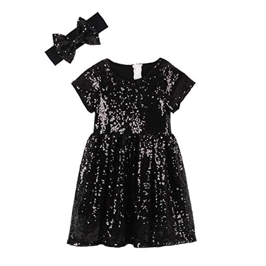 Cilucu Flower Girl Dress Baby Toddlers Sequin Dress Kids Party Dress Bridesmaid Wedding Gown Birthday Dress Black 2T-3T