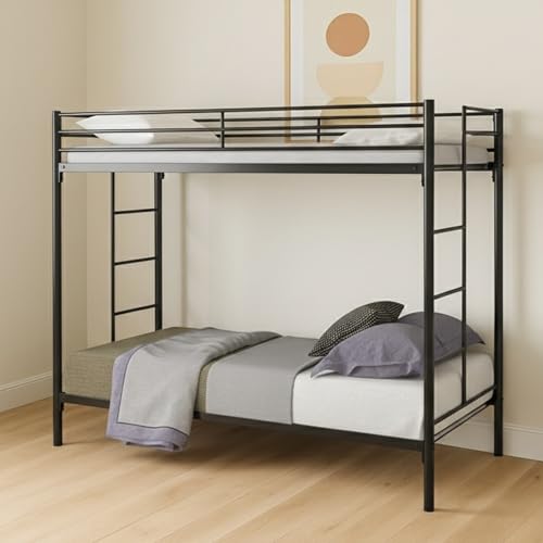 Image of Pilio Twin Over Twin Metal Bunk Bed | Space-Saving Double Decker for Kids & Adults | Bunker Bed Frame Without Storage (Mattress Not Included)