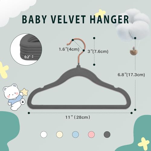 image for Wellong Baby Velvet Hangers, 32 Packs Kids Clothes Hangers, Non-Slip C