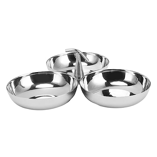 Stainless Steel Snack Bowl, Stainless Steel Serving Plate Fruit Plate Candy Plate 3 in 1 Fruit Bowl Snack Plate Triple Serving Bowl Buffets Snack Tray Dessert Plates for Home Party (Style 1)