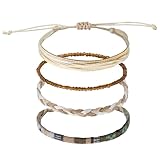 Tweruna 4 PCS Beach Summer Ankle Bracelets for Women, Adjustable Boho Anklets for Women, Handmade Braided Beaded Summer String Rope Bracelets, Waterproof Surfer Bracelet Boho Jewelry for Women Men