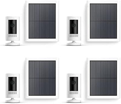 Ring Cámara exterior solar (Stick Up Cam) | Cámara de vigilancia wifi HD para tu domicilio con comunicación bidireccional, instalación fácil | 30 días gratis de Ring Home | 4 Cámaras