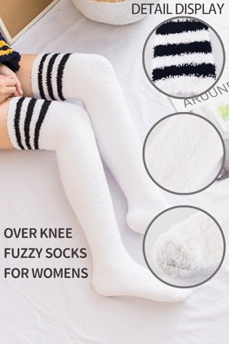 Image of CutiePlusU Womens Thigh High Fuzzy Socks Coral Fleece Over Knee High Sock - 1 Pair