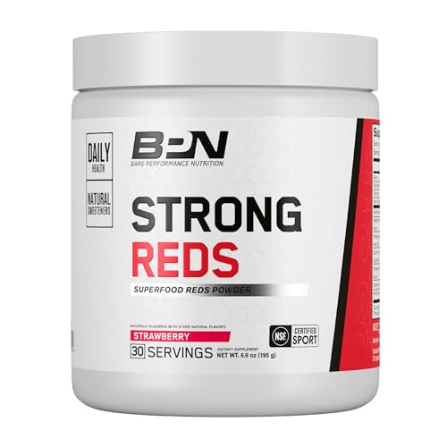 BARE PERFORMANCE NUTRITION, BPN Strong Reds Superfood Powder, Digestive Enzymes, Antioxidants, Improved Natural Energy, 30 Servings, Strawberry