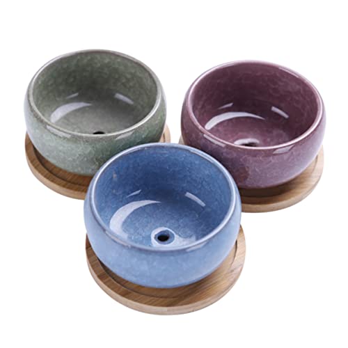 Sosoport 3 Piezas Maceta Jardineras para Plantas De Interior Plantas Falsas Terrario De Plantas Vasijas De Barro Soporte para Plantas Ollas De Interior Plantas Artificiales Cerámica Blue