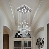 Modern 8 Lights Square Chandelier Light, Luxury 3-Tier Crystal Raindrop Chandeliers Flush Mount Ceiling Light Pendant for Foyer, Modern Chandeliers for Entryway of CRYSTOP