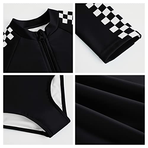 Girls Long Sleeve Rash Guard Swimsuits Sunsuits One Piece Cute Water Sport Swimwears Black #TOP4