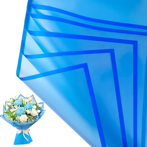 Jutieuo 20 Sheets Blue Flower Wrapping Paper Waterproof Translucent Korean Floral Paper for Flower Bouquet Wraps Gift Packaging Florist Supplies (22.8 x 22.8 inch)