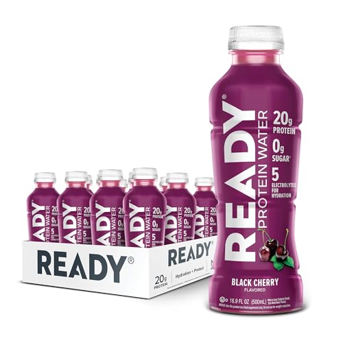 Ready® Clear Protein Water – 20g Whey Protein Isolate, Zero Sugar, Low-Calorie Sports Drink for Hydration & Recovery – Electrolytes, Essential Amino Acids – Black Cherry, 16.9 fl oz Bottles (12-Pack)