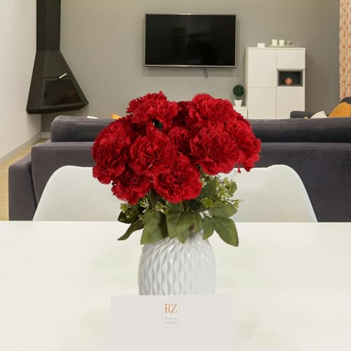 INSUNSIX Red Carnations Artificial Flowers 15 Heads Silk Carnations with Stems White Fake Flower for DIY Wedding Bridal Bouquets Table Centerpieces Floral Arrangements Home Party Decoration (Red