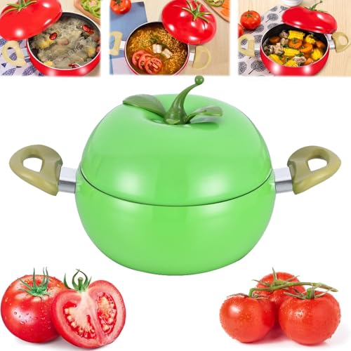 Olla de hierro fundido esmaltado para sopa, cocotte de tomate, olla antiadherente para sopa, olla para pasta, olla con forma de verduras, olla multifunción con asas, para guisar, escalfar y freír(Gree