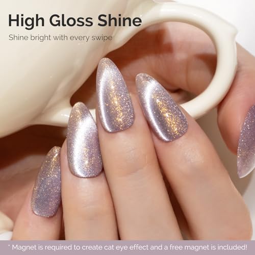 Image of MelodySusie Starry Cat Eye Gel Nail Polish, 0.5 Fl Oz Light Pink Glitter Holographic Magnetic Nail Polish with Magnet, UV Nail Polish for Nail Art Manicure Salon DIY at Home G1703