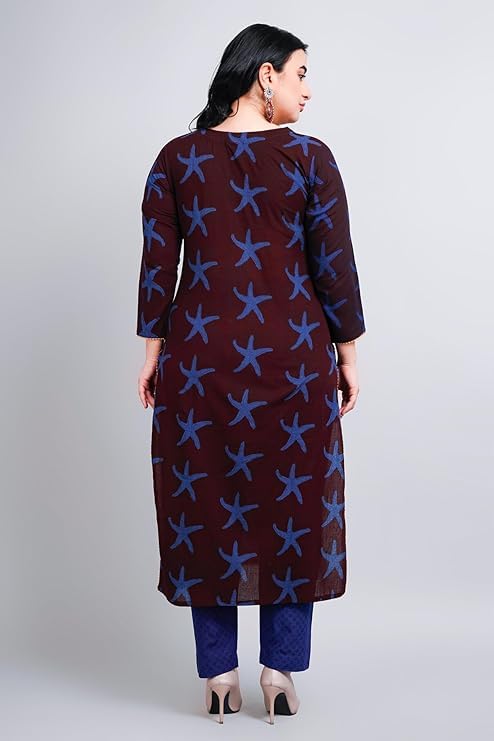Image of Women Cotton Kurta Set Artisanal Bagh Print with Organic Colour | Metal Coin Tucked on Neck and Gota Lace | Kurta and Straight Pants Set