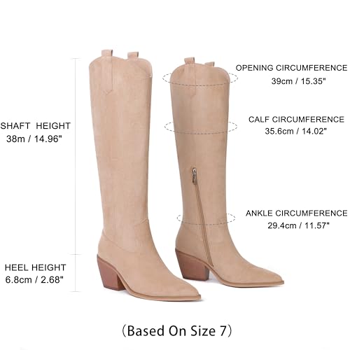 Image of Reitoye Cowboy Boots for Women Embroidery Western Cowgirl Knee High Chunky Heel Boots with Pull-Up Tabs