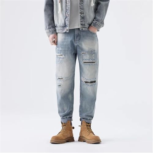 Men's Retro Washed Distressed Light-Colored Jeans American High Street Slim Fit Straight Leg Damaged Jeans4