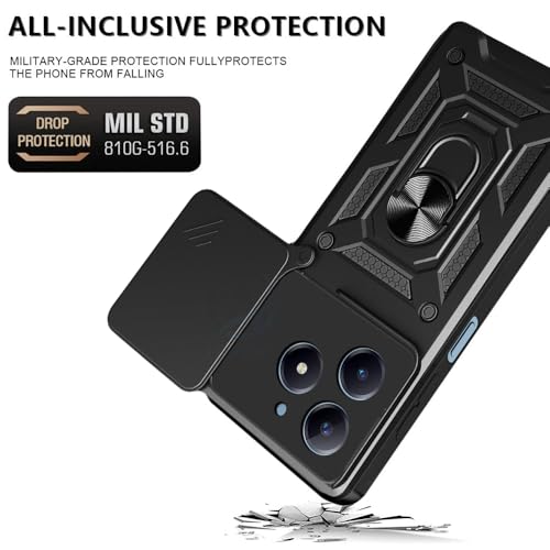 Image of AESTMO Tough Armor Realme C63 / Narzo N63 Bumper Back Case Cover | Ring Holder & Sliding Camera Shield Cover | 360 Degree Protection Back Case Cover for Realme C63 / Narzo N63 (Black)