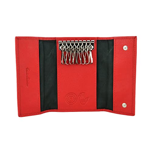 CM Conte Massimo Porte-clés Étui à clés en Cuir Véritable 8 Crochets Mixte Compact Rouge