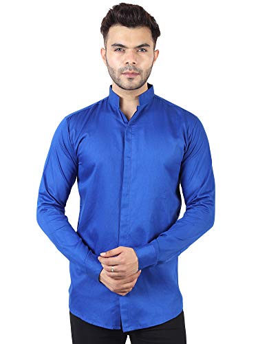 Image of TB Trybuy.in Cotton Royal Blue Colored Solid Pattern Casual Full Sleeves Shirt for Men /Stylish Slim Fit Solid Shirt for Men