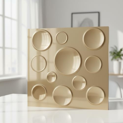 Image of Kayra Decor 3D PVC Wall Panels - Circle Embossed Design, Gold Color, 19.7 inch x 19.7 inch (Pack of 12) | Covers 32.28 Sq. Ft. |