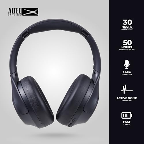 Image of Altec Lansing ComfortQ 2.0 Over Ear Bluetooth Headphones, Wireless Noise Cancelling Headphones with 50-Hour Battery, Foldable Design, Voice Assistant, Quick Charge, Bluetooth 5.3
