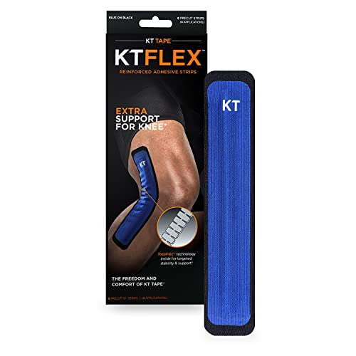 KT Tape KT Flex Tiras adhesivas reforzadas para rodillas, 8 tiras precortadas de 25.4 cm, azul