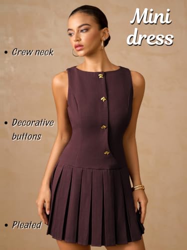 Kaei&Shi Pleated Formal Dress,Sleeveless Drop Waist Mini Dresses,Business Casual Outfits for Women Church Dinner Burgundy X-Large