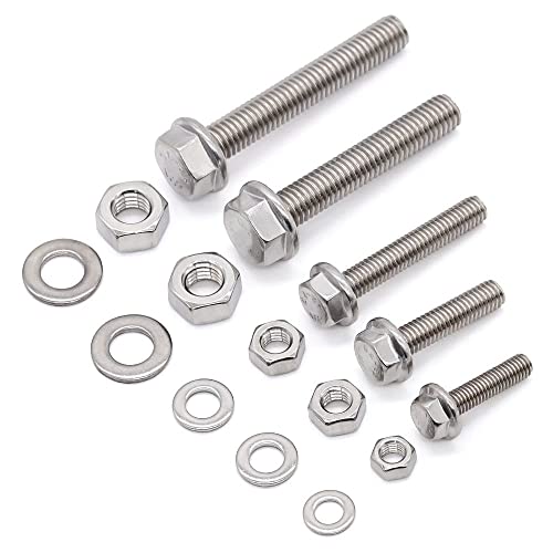 Image of Glvaner (20 Sets) M6 x 50mm Stainless Steel Extra Large Flanged Hex Bolts Screws and Hex Nuts & Flat Washers Kits, Full Thread