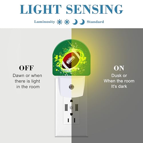 Image of Night Light for Kids Girls Boys, Abstract American Football LED Night Light Plug into Wall with Dusk to Dawn Sensor for Room Decor, Hallway, Kitchen, Bathroom, Nursery, Stairs