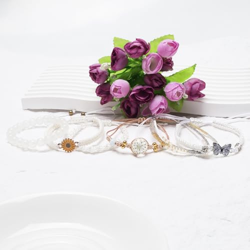 DS 6PCS String beads Charm Bracelets for Teen Girls Handmade Braided Rope Butterfly daisies Eternal flower Boho Surfer Bracelet for women Adjustable friendship Stretch birthday jewelry Gift Friends3