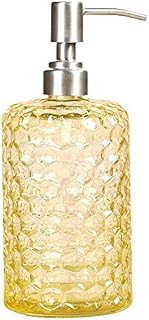 YunNasi Glass Soap Dispenser with Stainless Steel Pump, Refillable Liquid Hand Soap Dish Soap Dispensers for Bathroom Counter, Kitchen Sink (Yellow)