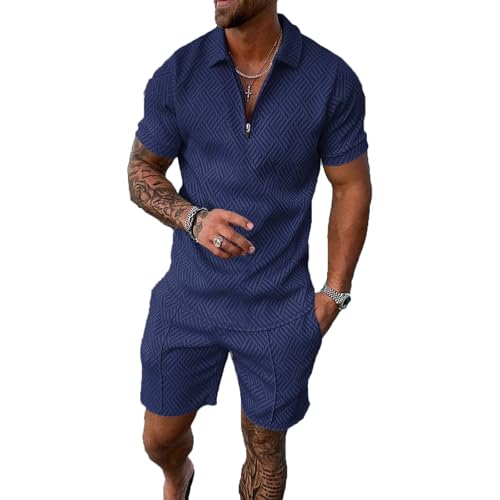 Size XL Navy Blue Mens Short Sets 2 Piece Outfits Polo Shirt Fashion Summer Tracksuits Casual Set Short Sleeve and Shorts Set for Men