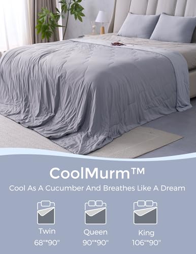 Momcozy Life CoolMurm Cooling Comforter for Hot Sleepers, Twin/Twin XL 68" x90” Soft Breathable Pregnancy Cooling Blanket, 3-Second Cooling, 8 Hours+ Stay Cool All Night, Grey Sky Blue