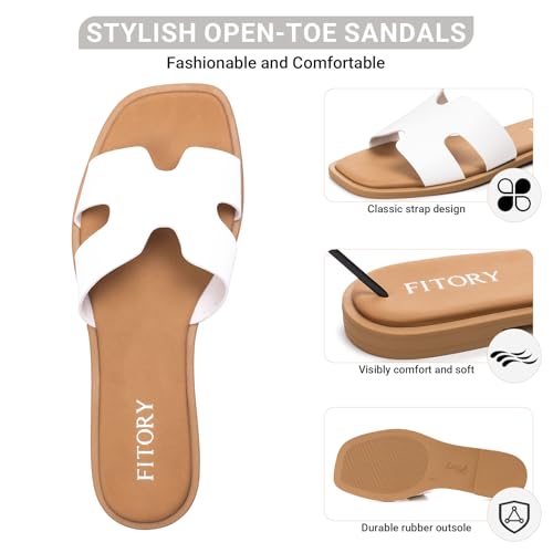 Image of FITORY Women's Slide Sandals, Flat Fashion Square Open Toe with Cushion Slippers for Summer Beach