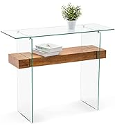 Ivinta Narrow Glass Console Table with Storage Modern Sofa Table Entryway Table Glass Writing Des...
