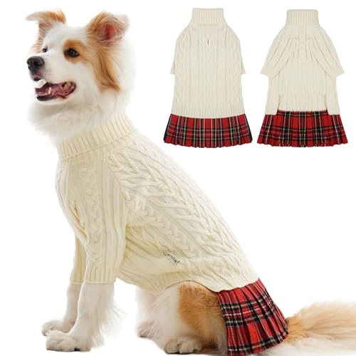 IECOii Dog Sweater Dress for Female Dogs, Knit Girl Dog Sweater Skirt, XL