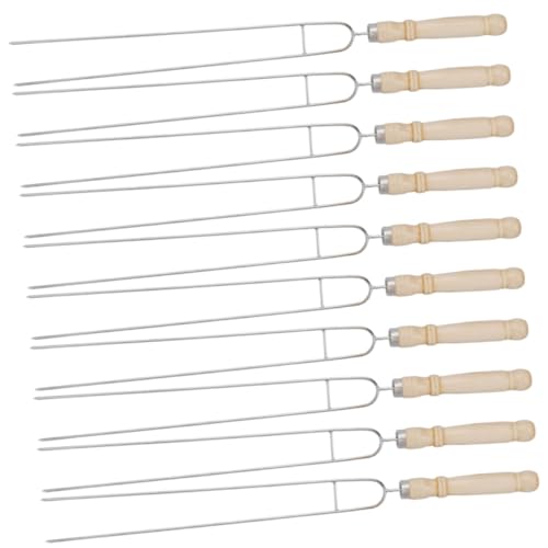 TOGEVAL 10 pezzi Spiedini Bbq Riutilizzabili Inossidabile con Legno Accessori Pratici per Grigliate All e Facili da e Resistenti Deformazione